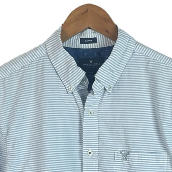 BF859 Men’s American Eagle Outfitters Striped SLIM Fit Button Down Shirt M - Picture 3 of 6